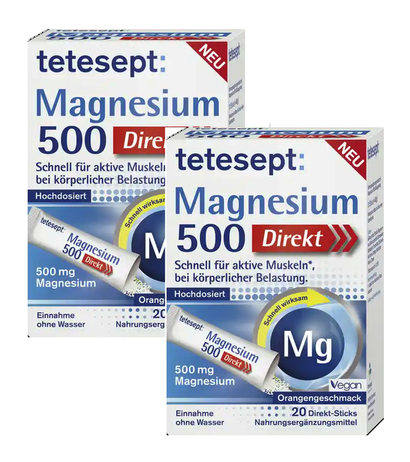 2xPack Tetesept Magnesium 500 Direct Sticks - 40 Pcs