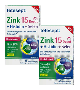 2xPack Tetesept Zinc 15 Depot + Histidine + Selenium - 60 Pcs