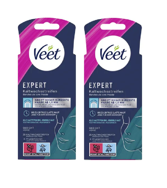 2xPack Veet Expert Cold Wax Strips Face - 20 Pcs