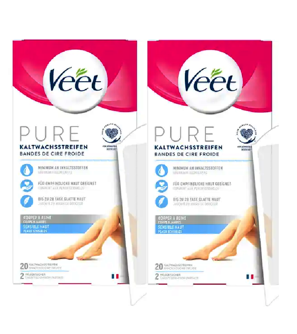 2xPack Veet Pure Cold Wax Strips for Body & Legs Sensitive Skin - 40 Pcs