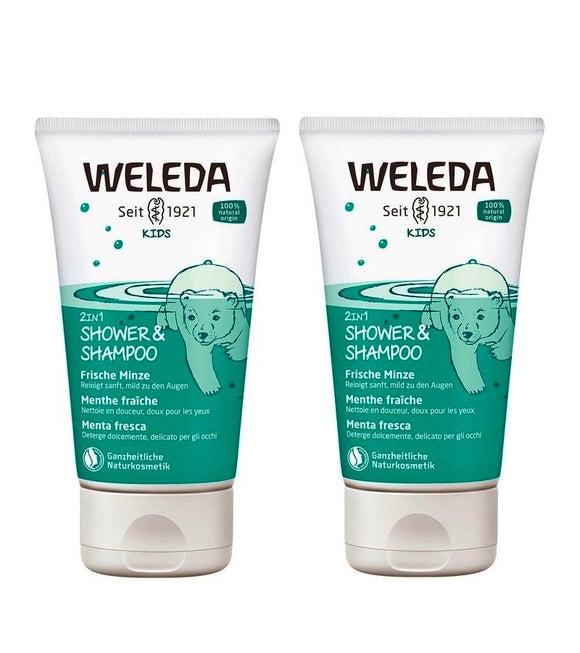 2xPack WELEDA Kids 2in1 Shower & Shampoo Fresh Mint - 300 ml