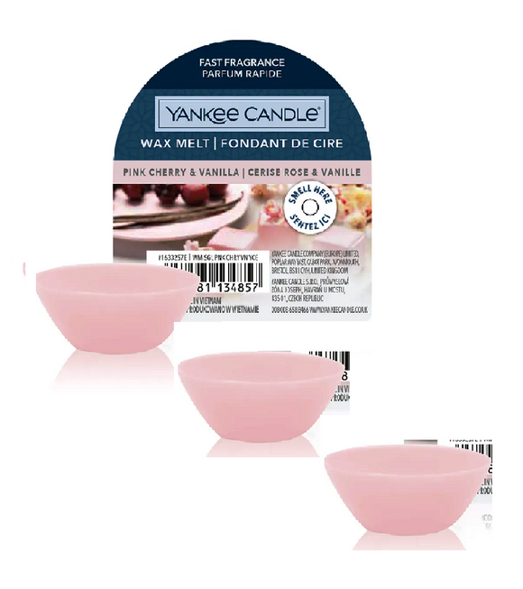3xPack Yankee Candle Pink Cherry Vanilla Wax Melt Single Scented Home Fragrance