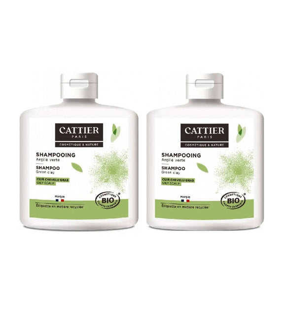 2xPack Cattier Organic  Green Clay Oily Scalp Shampoo - 500 ml