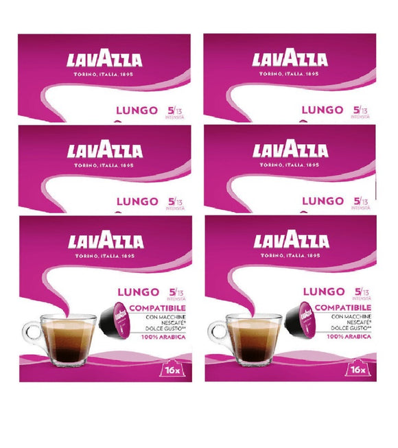 6xPack LAVAZZA Lungo for Dolce Gusto Machines - 96 Capsules