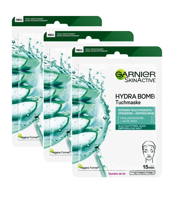3xPack Garnier Hydra Bomb Sheet Mask Intensively Moisturizing + Refreshing