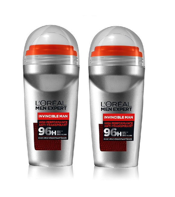 2xPack L'Oréal Men Expert Invincible Man Anti-Perspirant 96H Non-Stop Dry Protection Deodorant Roll On - 100 ml