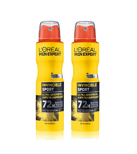 2xPack L'Oréal Men Expert Invincible Sport Antiperspirant 72H Dry Protection Deodorant  - 300 ml