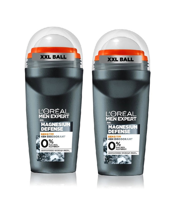 2xPack L'Oréal Men Expert Magnesium Defense Sensitive 48h Deodorant Roll On  - 100 ml