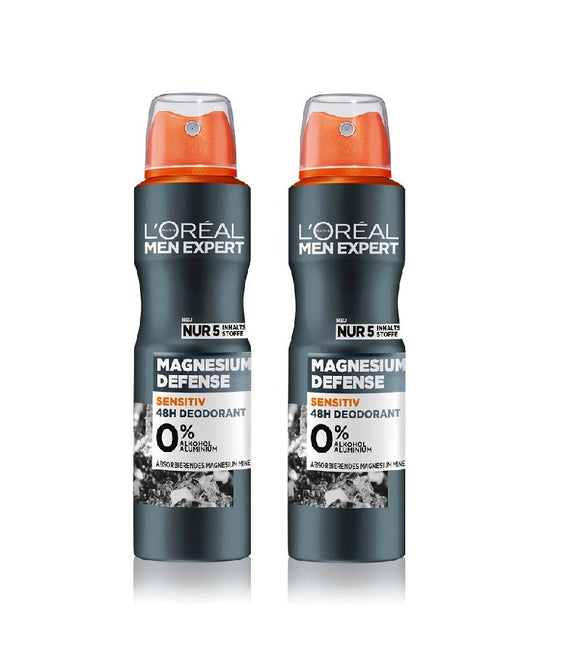 2xPack L'Oréal Men Expert Magnesium Defense Sensitiv 48h Deodorant Spray - 300 ml