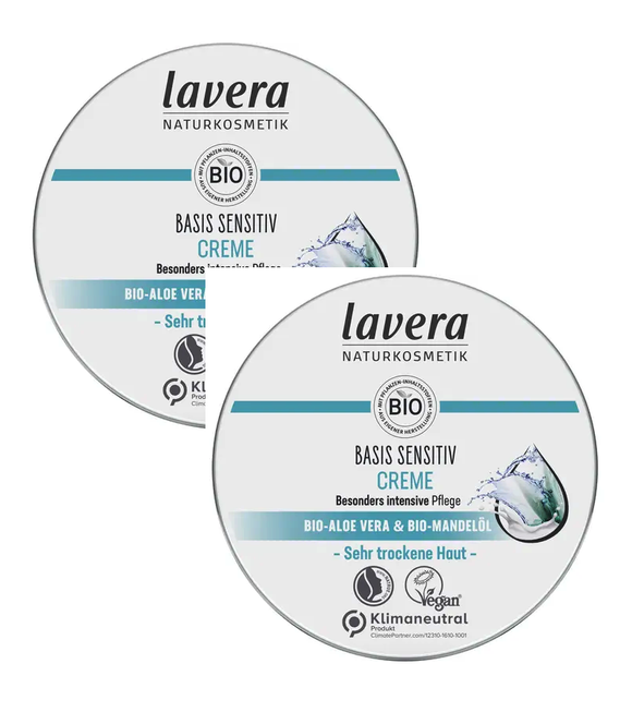 2xPack Lavera Organic Aloe Vera & Almond Oil Basic Sensitive Cream for Very Dry Skin - 300 ml