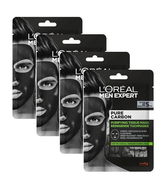 4xPack L'Oréal Men Expert Pure Carbon Purifying Tissue Mask