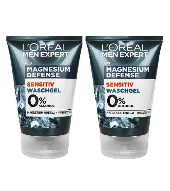 2xPack L'Oréal Men Expert  Magnesium Defense Sensitive 0% Alcohol Wash Gel  - 200 ml