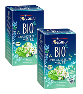 2xPack Meßmer Organic Elderflower Mint Herbal Fruit Tea Bags - 40 Pcs