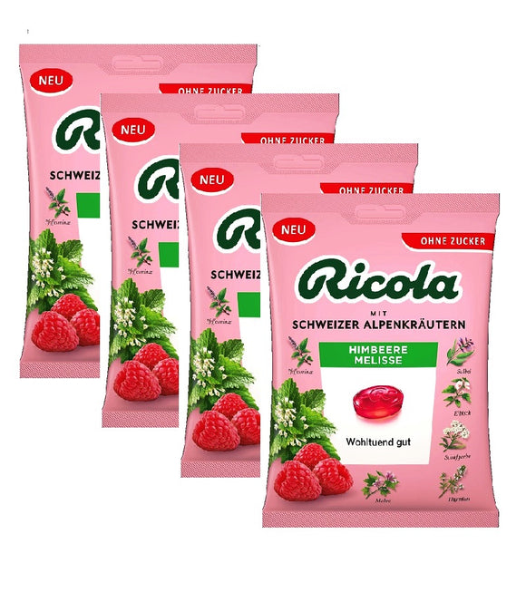 4xPack Ricola Raspberry Lemon Balm Candy, Sugar-Free - 300 g