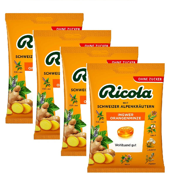 4xPack Ricola Ginger & Orange Mint Candy, Sugar-Free - 300 g