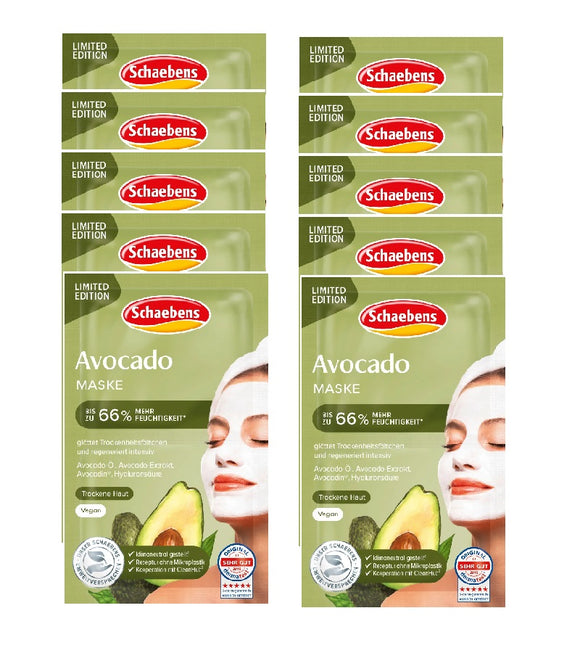 10xPack Schaebens Avocado Face Masks - 100 ml