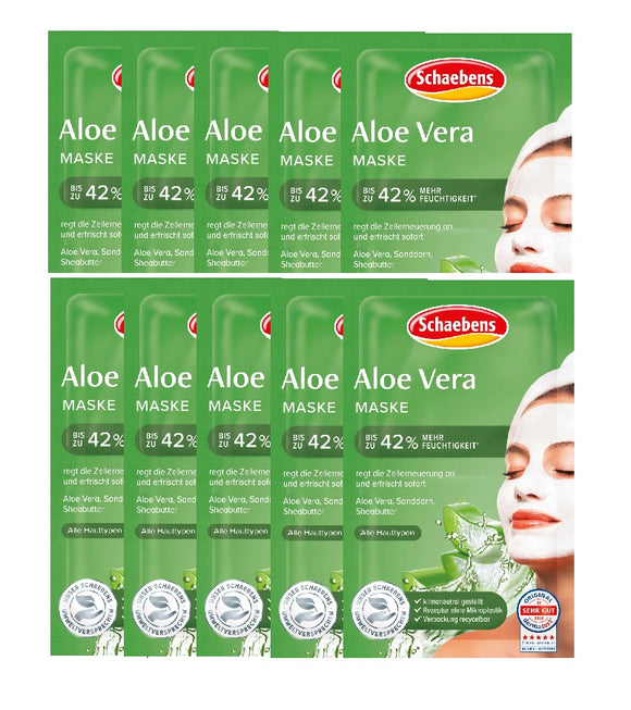 10xPack Schaebens Aloe Vera Face Masks - 100 ml