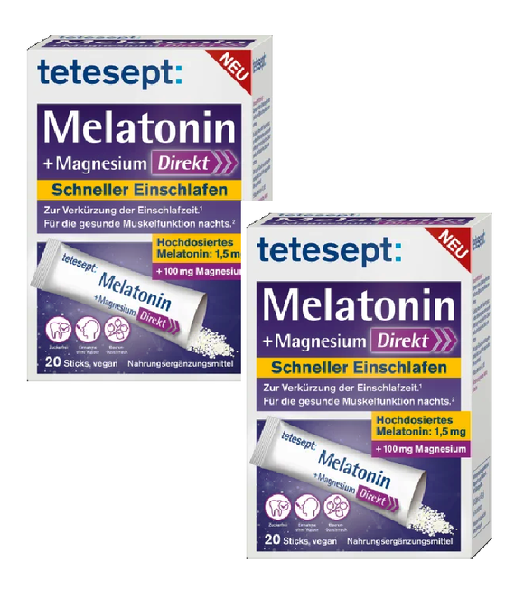 2xPack Tetesept Melatonin Magnesium Direct Sticks - 40 Pcs