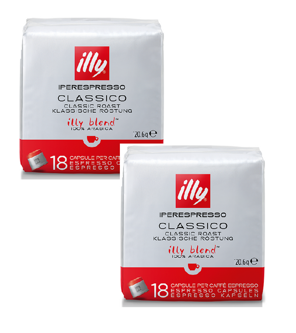 2xPacks ILLY Iperespresso Classico (Normal Roast) Full-Bodied Roasted Coffee Capsules - 36 Capsules