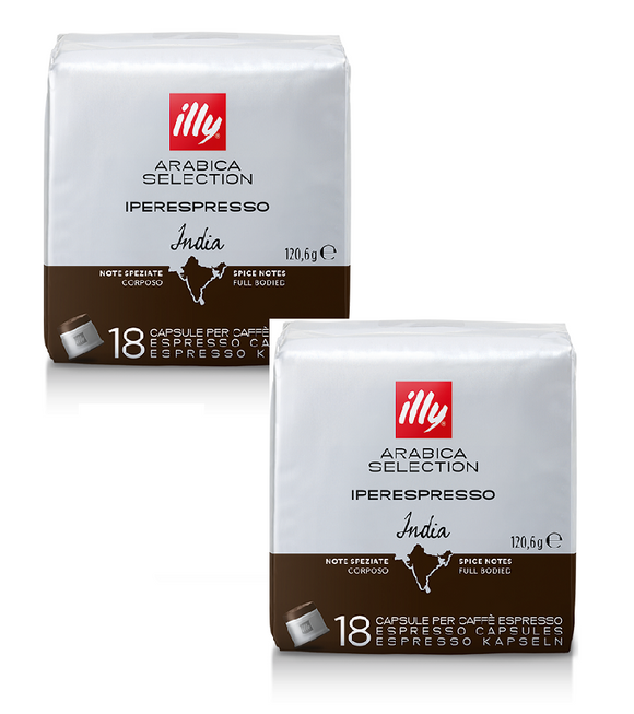 2xPacks ILLY Iperespresso Arabica Selection India Roasted Coffee Capsules - 36 Capsules