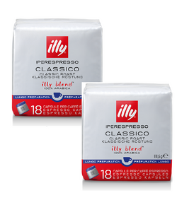 2xPacks ILLY Iperespresso Classico Classic Roast as Lungo Full-Bodied Roasted Coffee Capsules - 36 Capsules