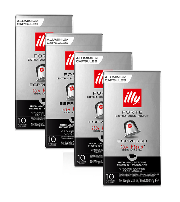 4xPack ILLY Nespresso Compatible FORTE Strong Roast Coffee Capsules - 40 Capsules