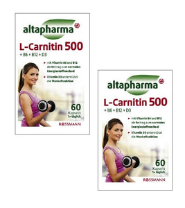 2xPacks Altapharma or Mivolis L-Carnitine 500 + Vitamins B6+B12+D3 Supplements - 120 Capsules
