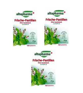 3xPack Altapharma SUGAR-FREE Fresh Pastilles Mint Soothing Lozenges - 75 g