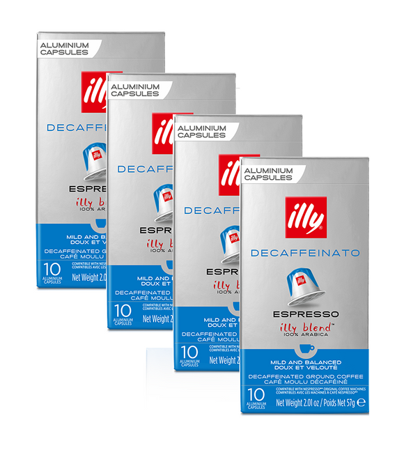 4xPack ILLY Nespresso Compatible Roasted Decaffeinated Coffee Capsules - 40 Capsules