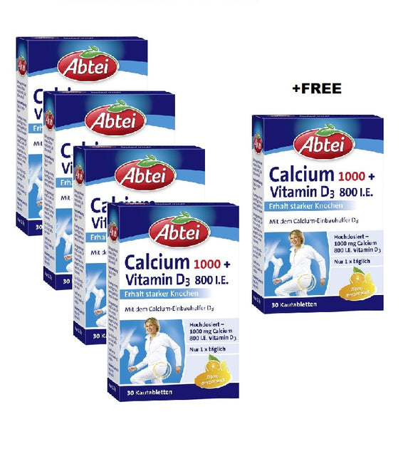 4xPacks Abtei Calcium 1000 + D3 Osteo Vital - 120 Tablets +FREE Abtei Calcium 1000 + D3 Osteo Vital - 30 Tablets