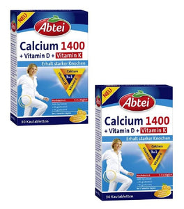 2xPacks Abtei Calcium 1400 +Vitamin D +Vitamin K. 60 Tablets
