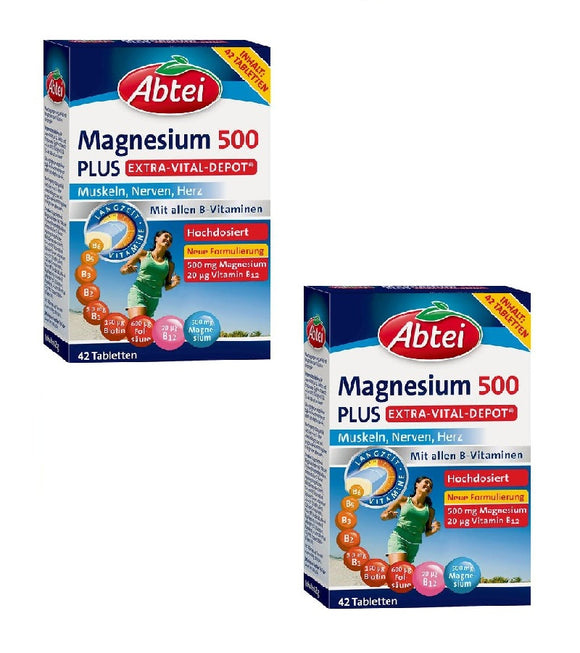 2x Pack Abtei Magnesium 500 Tablets Dietary Supplement with Vitamin B Complex - Eurodeal.shop
