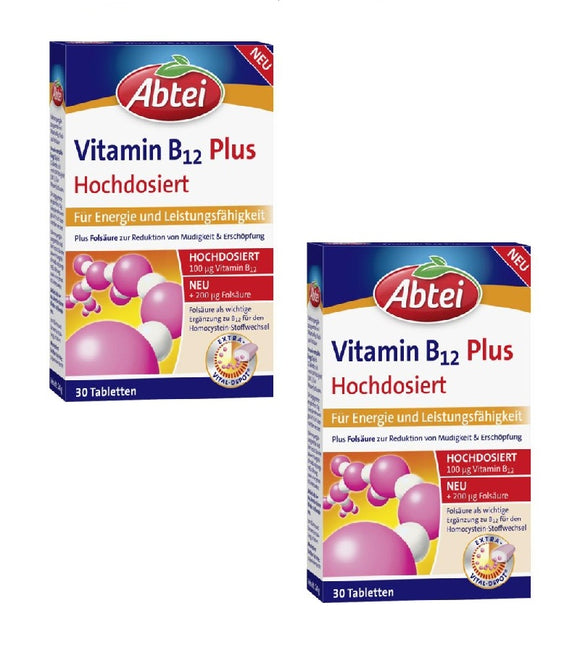 2x Pack Abtei Vitamin B12 Plus, Dietary Supplement with Niacin and Folic Acid - Eurodeal.shop