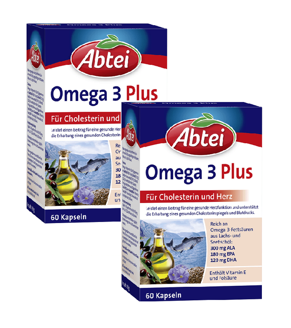 2xPack Abtei Omega 3-6-9 Salmon Oil+Linseed Oil+Olive Oil Capsules - 120 Pieces