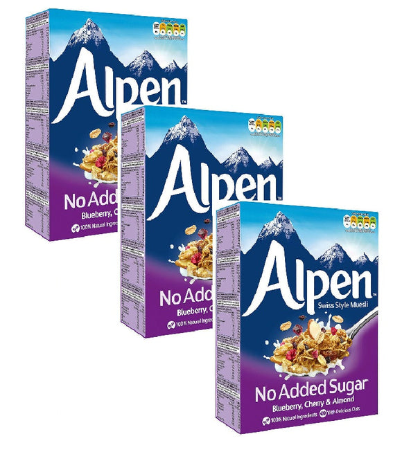 3xPack Alpen Müsli NO SUGAR ADDED  Blueberry, Cherry & Almond, Swiss Style Müsli Cereal - 1.68 kg