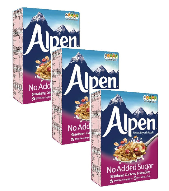 3xPack Alpen Müsli NO SUGAR ADDED Strawberry, Cranberry & Raspberry, Swiss Style Müsli Cereal - 1.68 kg