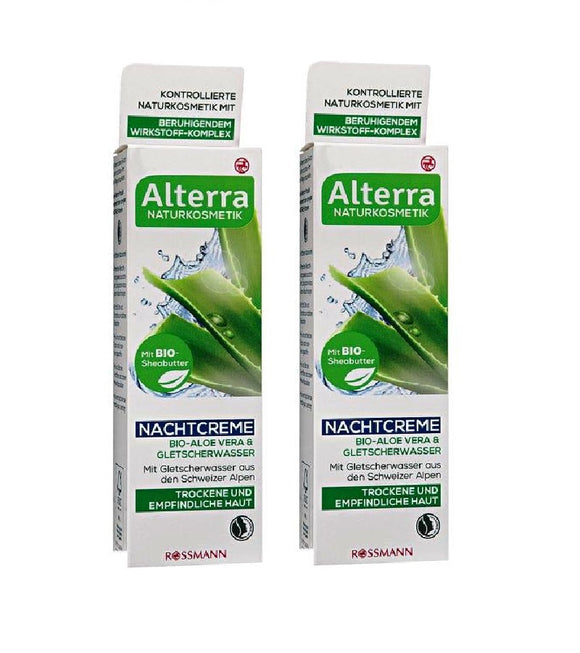 2xPack Alterra Organic Aloe Vera & Glacier Water Night Cream for Dry Skin - 100 ml