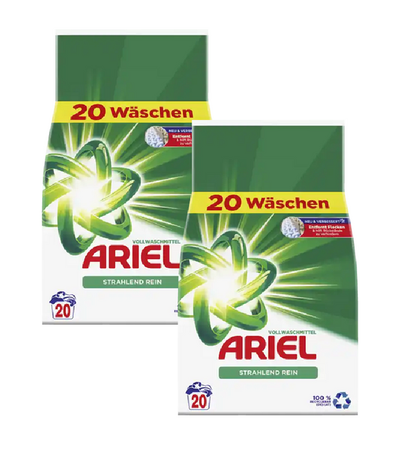 2xPack ARIEL Radiantly Pure Heavy Duty Detergent Powder - 40 WL