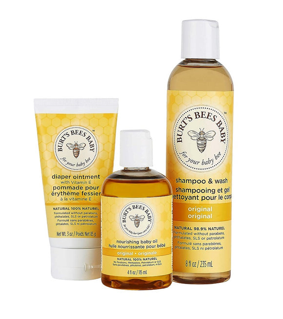 BURT'S BEES Baby Bee Bundle 3-Piece Set for Naurally Nourish, Cleanse and Moisturize Baby Skin