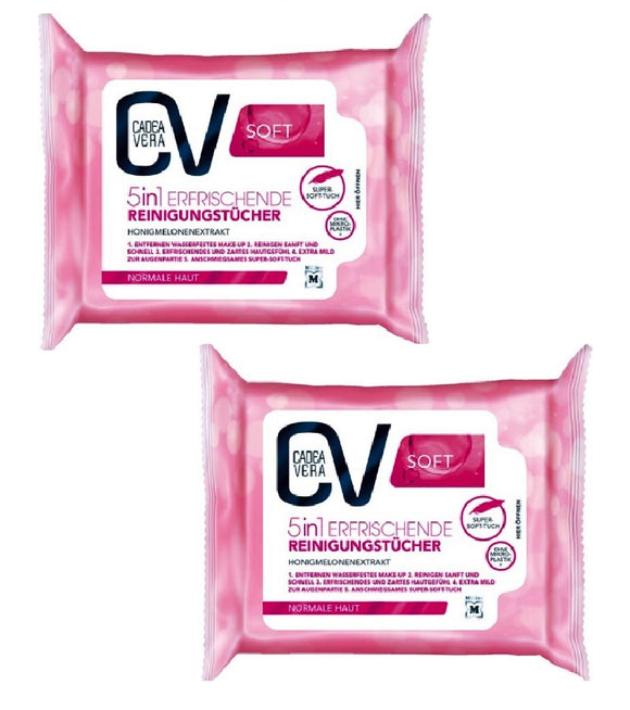 2xPack CV (CadeaVera) Soft 5in1 Refreshing Cleaning Wipes - 50 pieces