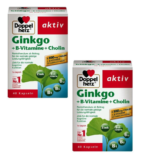 2xPack Doppelherz Active Ginkgo + B Vitamins + Choline - 80 Capsules