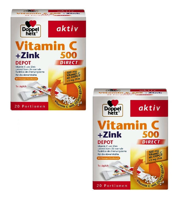 2xPack Doppelherz Active Vitamin C 500 + Zinc DIRECT DEPOT - 40 Portions