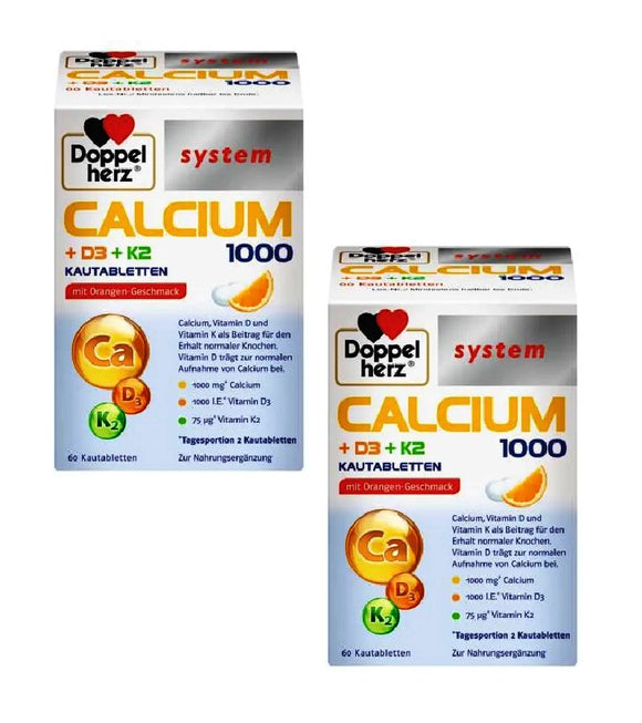 2xPack Doppelherz® Calcium 1000 D3 + K2 - 120 Tablets