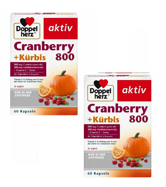 2xPack Doppelherz Active Cranberry + Pumpkin + Vitamin C + Selenium Capsules - 120 Pieces