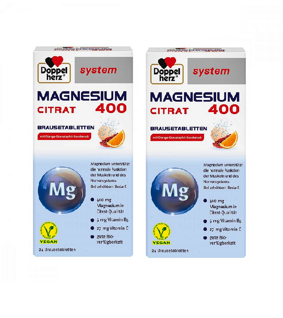 2xPak Doppelherz Magnesium 400 Citrate System Effervescent Tablets - 48 Pieces