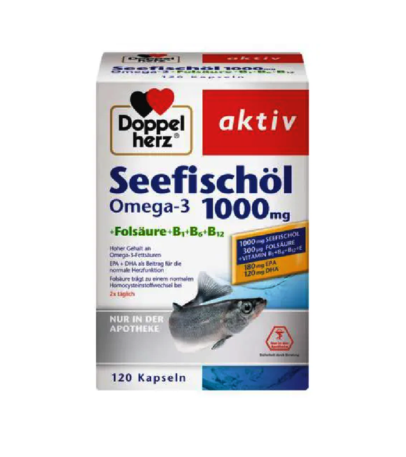 Doppelherz Sea Fish Oil Omega-3 1,000 mg+Folic Acids + B1 + B6 + B12 - 120 Pieces