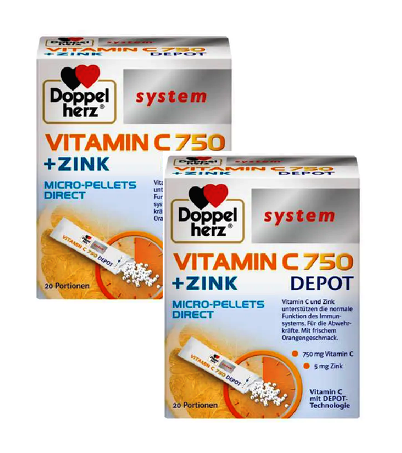 2xPack Doppelherz Vitamin C 750 Depot Pellets - 40 Pieces