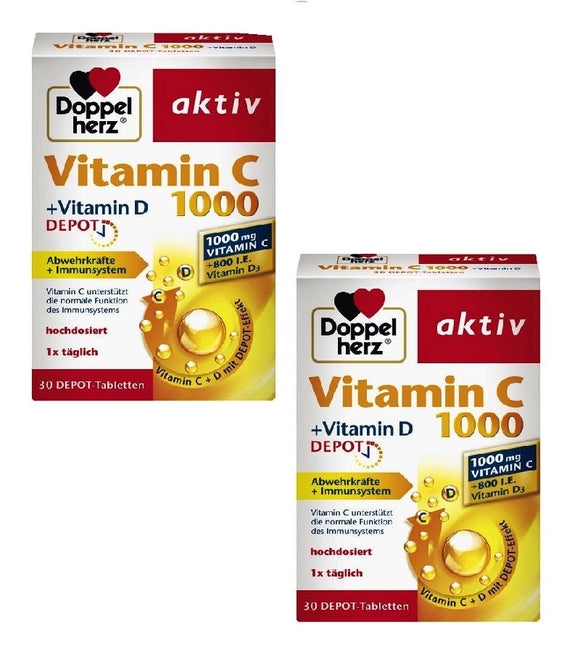 2xPack Doppelherz Vitamin C 1000 + Vitamin D Depot - 60 Tablets