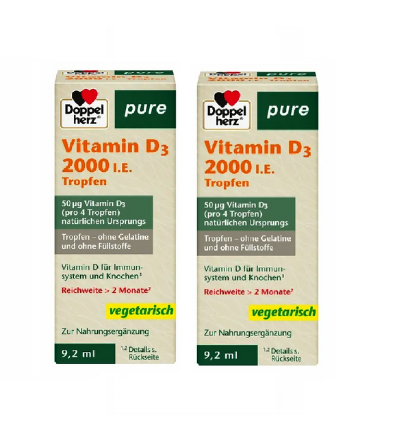 2xPack Doppelherz® Pure Vitamn D3 2.000 I.E. Drops - 18.4 ml