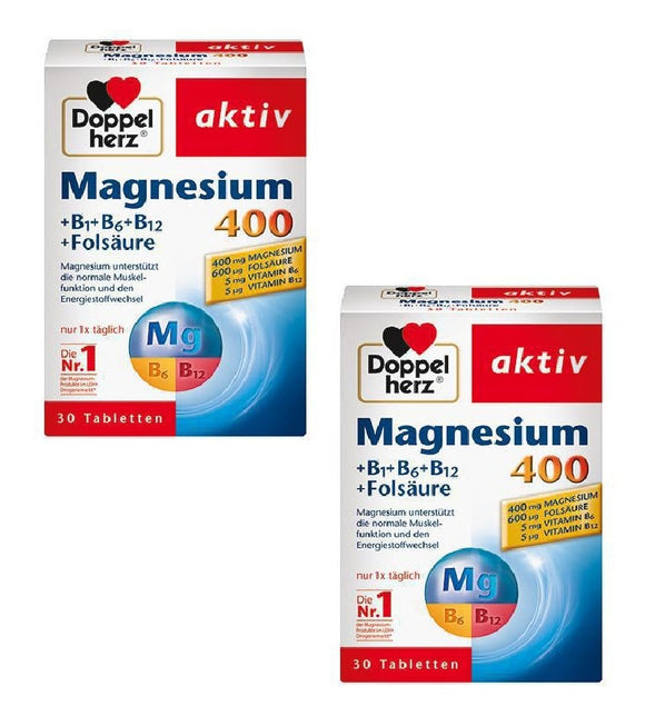2xPack Doppelherz Active Magnesium 400 + B1 + B6 + B12 + Folic Acid - 60 Tablets